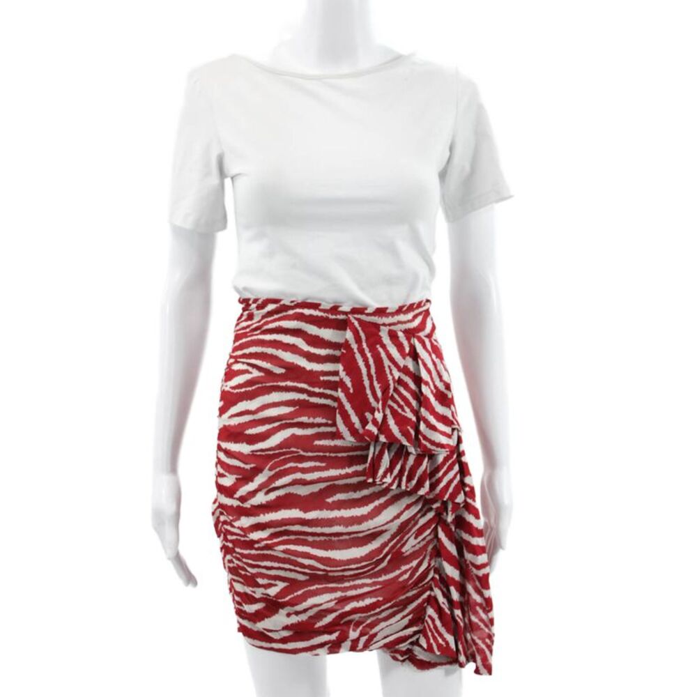 Etoile Isabel Marant Womens Red Animal Print Viscose Wrap Skirt Short Size 36